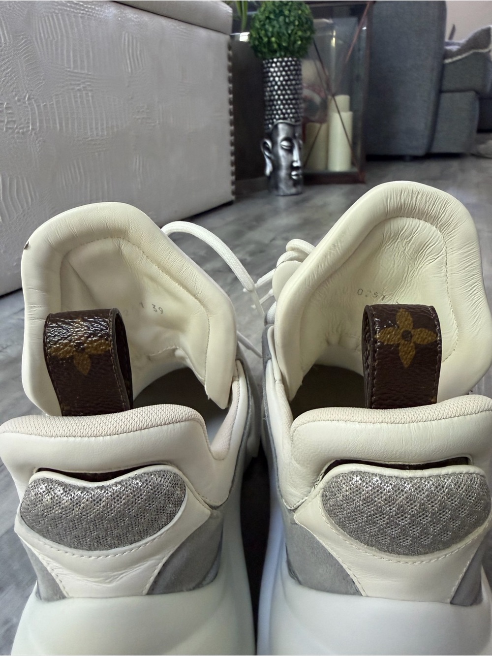 Louis Vuitton White and Silver Sneakers with White and Iridescent Box Bag - Picture 11 of 16